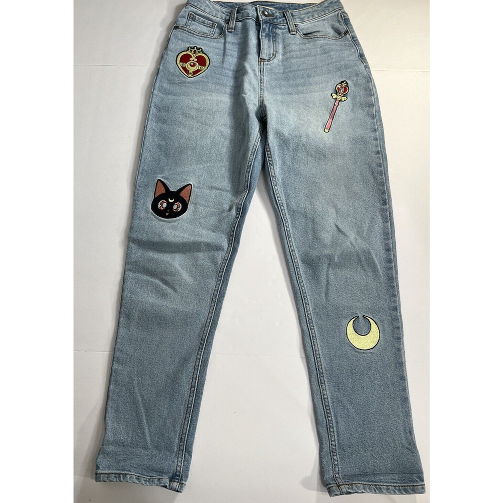 Sailor Moon Icons Embroidered Mom Jeans Size 1 Hot Topic Exclusive Cat Moon